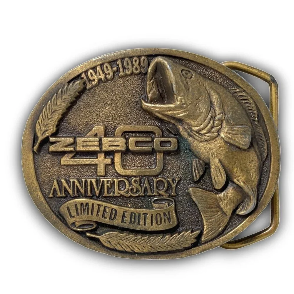 Belt Buckle 1989 Vintage 40th Anniversary ZEBCO Bass Fishing Tackle Fish Fishing